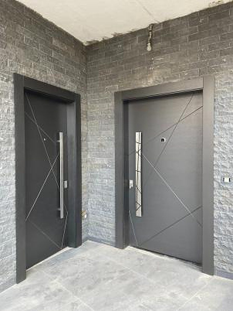 Warm-lit wood entrance with LED cove lighting