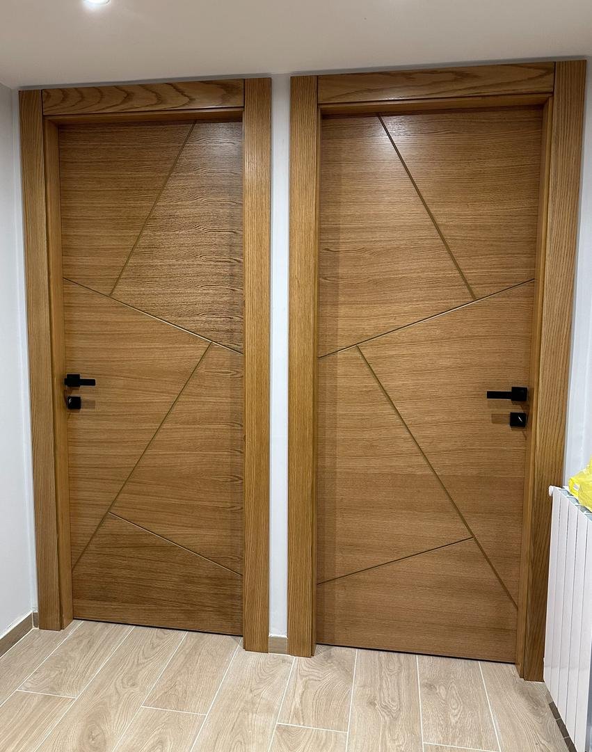 Minimalist white door with grey glass stripe