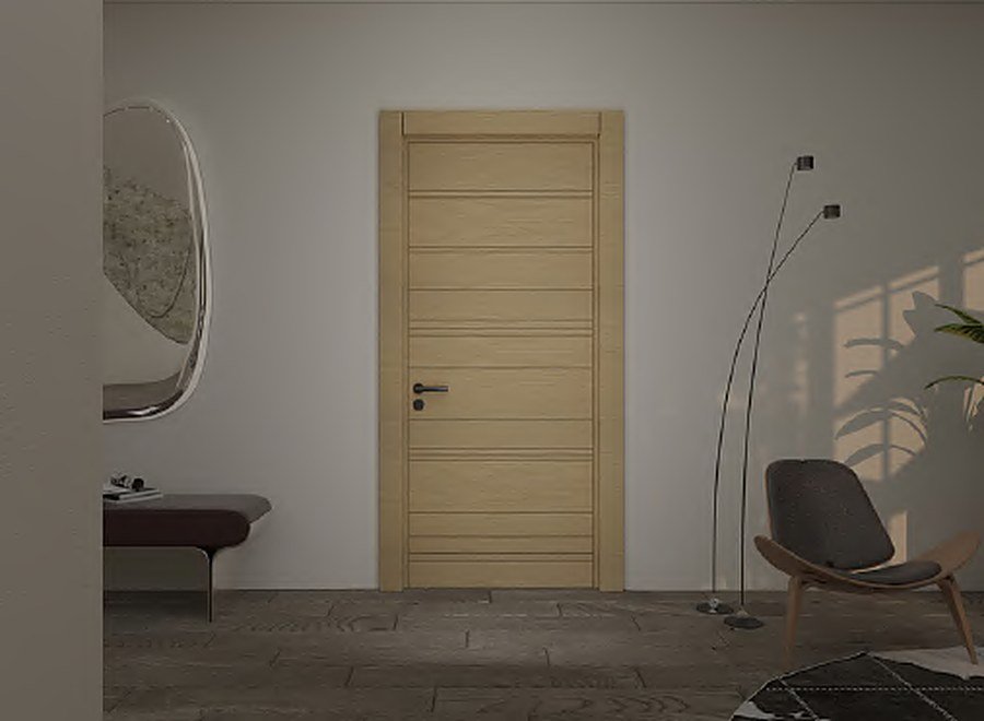 Walnut door with horizontal panel grid