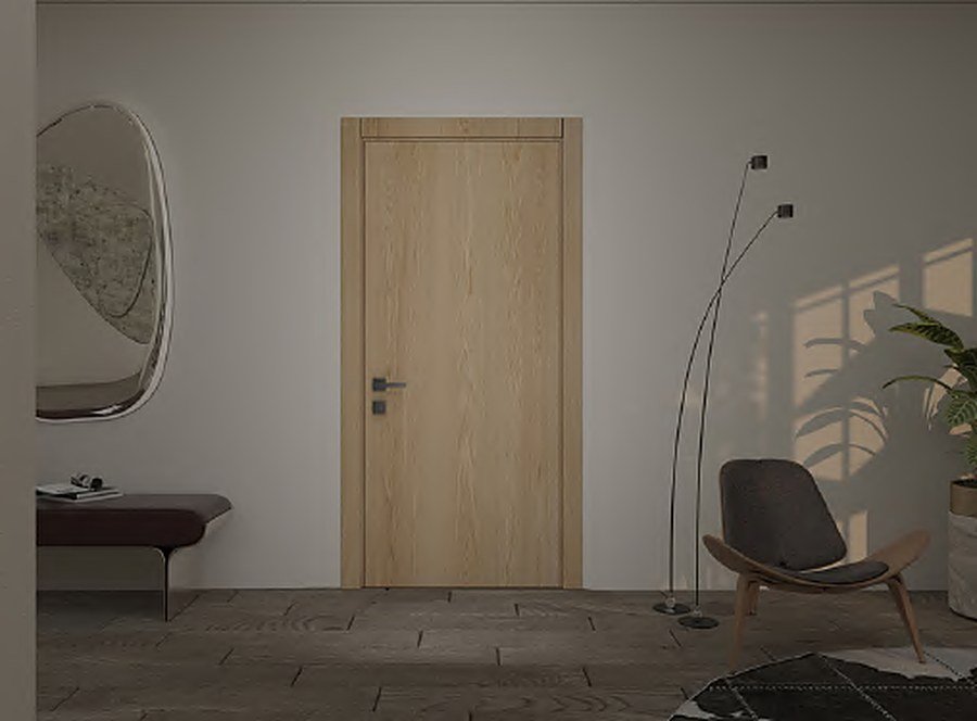 Grey door with wood lower panel