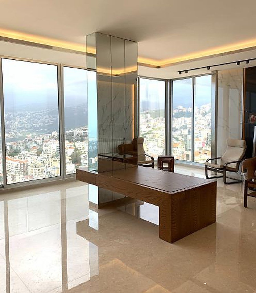 Open plan living and dining with wood island