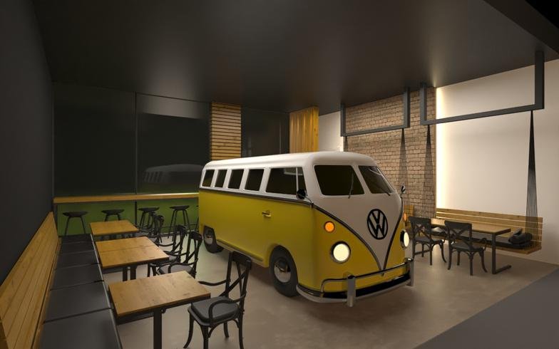 Restaurant render: industrial bistro alternate view